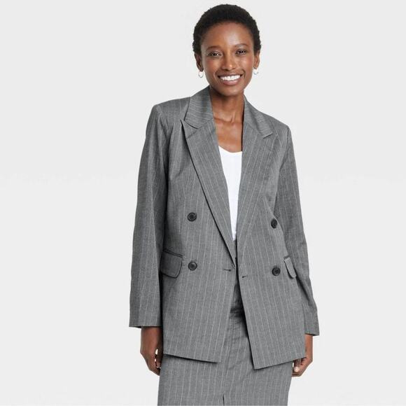A New Day Women's Double Breasted Blazer Gray Pinstripe Size Medium - Picture 1 of 6
